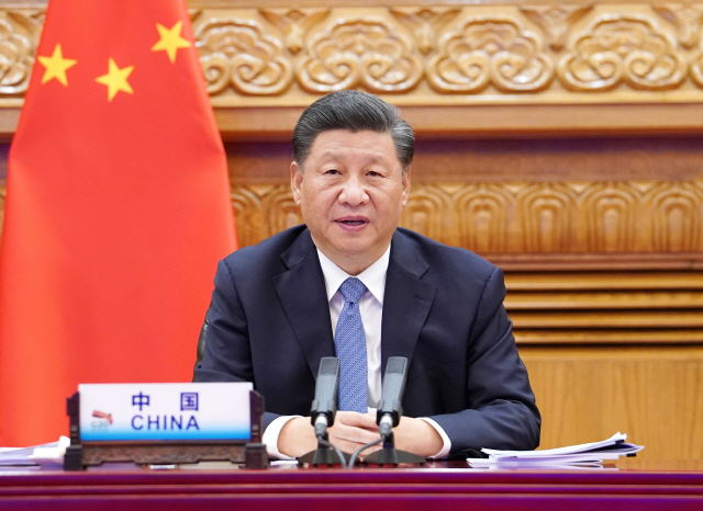 시진핑 중국 국가주석이 21일 G20 화상 정상회의에서 발언하고 있다 /신화연합뉴스