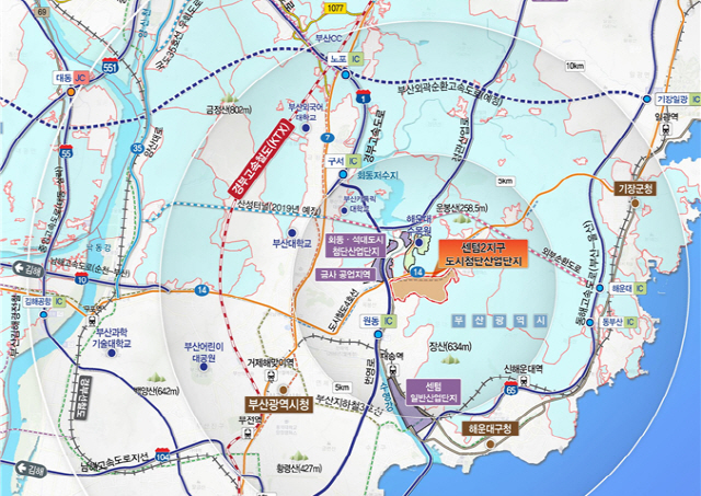 부산시가 도시첨단산업단지를 조성하기 위해 해운대구 반여동 일원 총 1.621㎢의 개발제한구역을 15일부로 해제한다. 센텀2지구 위치도./사진제공=부산시