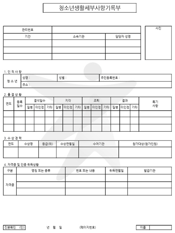 청소년 생활기록부 일부 /사진제공=여가부