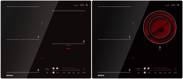 위니아 ‘Easy’ 전기레인지 3구 인덕션(왼쪽)과 3구 하이브리드 /사진제공=위니아딤채