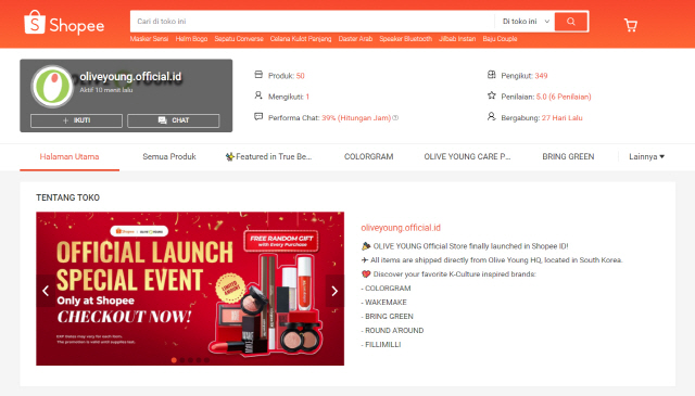 CJ올리브영이 동남아시아 최대 온라인 쇼핑 플랫폼 쇼피(Shopee)에 오픈한 ‘올리브영관’ 이미지/사진제공=CJ올리브영