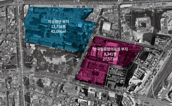 국립중앙의료원과 극동 공병단 부지.             /사진제공=국방부