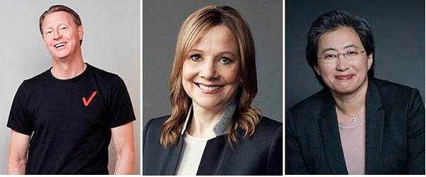 2021의 주요 기조연설자들. 한스 베스트베리(왼쪽부터) 버라이즌 CEO, 메리 배라 GM CEO, 리사 수 AMD CEO./사진제공=CTA