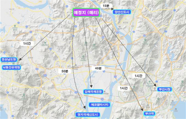 1,4-다이옥산 등 미량유해물질 전문적으로 연구하는 국가기관인 수질안전센터가 부산 매리취수장에 건립된다. 수질안전센터 입지분석도 (정주여건 및 업무연계성)./사진제공=부산시