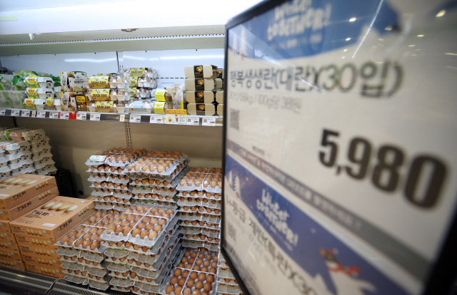 국내 가금농장에서 고병원성 조류인플루엔자(AI)가 꾸준히 발생하면서 달걀 가격이 오른 12일 오후 서울의 한 대형마트 달걀 판매대. /연합뉴스