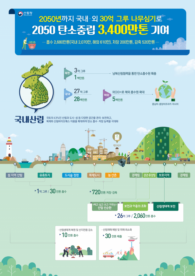 산림청이 수립한 ‘2050 탄소중립 산림부문 추진전략’ 체계도. 사진제공=산림청