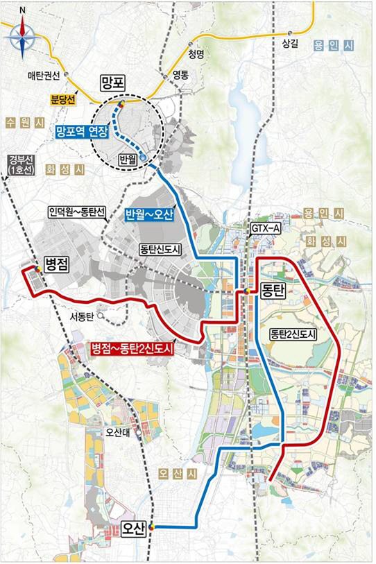 경기 도내 최초 트램 노선 ‘동탄 도시철도’ 노선도. /사진제공=경기도