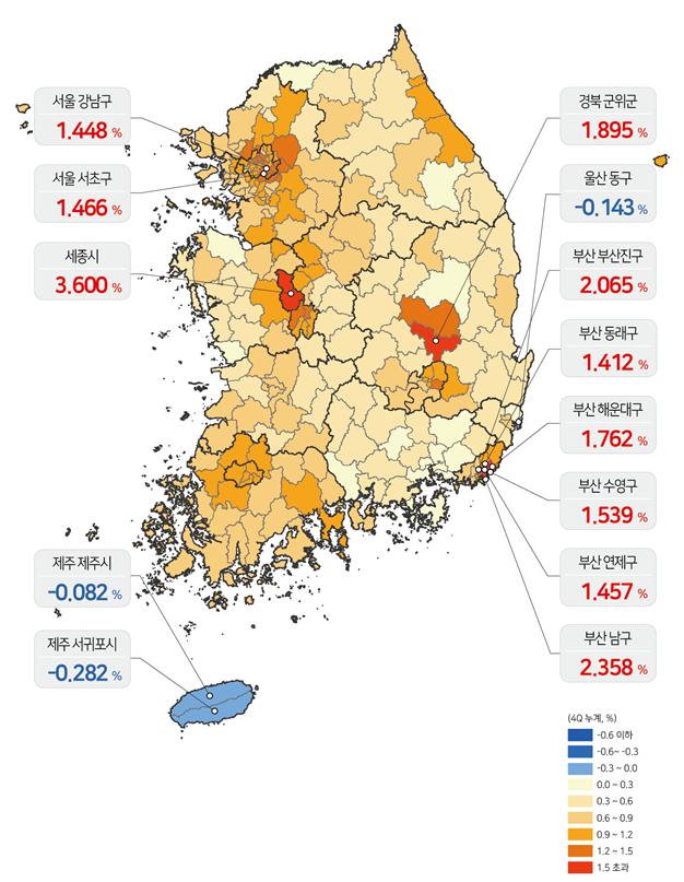 4분기 전국 지가변동률/그래픽 제공=국토교통부