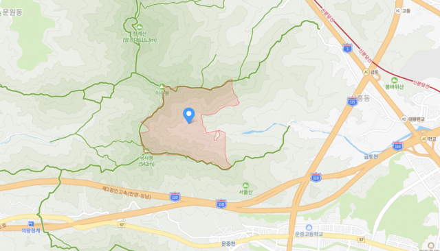 지도에 표시한 경기도 성남시 금토동 산73번지 임야./네이버지도