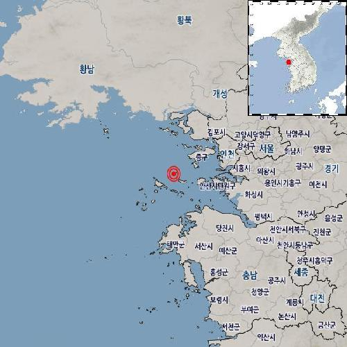 3일 낮 인천 옹진군 서남서쪽 38km 해역에서 규모 2.2의 지진이 발생했다./기상청 제공