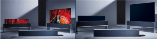 스카이워스가 ‘CES 2021’에서 사용한 이미지(왼쪽)와 LG전자가 배포한 ‘LG 시그니처 TV R’ 제품 이미지 /CES 2021 홈페이지·LiVE LG