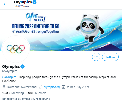 국제올림픽위원회(IOC)가 운영하는 공식 트위터./IOC 공식 트위터 캡처