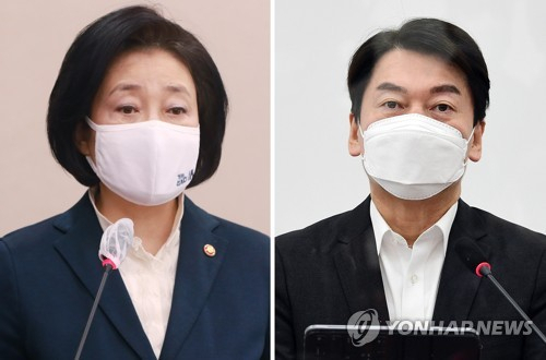박영선(왼쪽) 더불어민주당 서울시장 예비후보와 안철수 국민의당 대표. /연합뉴스