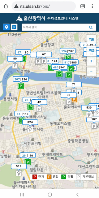 울산지역 주차정보를 실시간으로 확인할 수 있는 스마트 서비스.