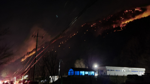 20일 오후 3시 50분께 강원 정선군 여량면 구절리 노추산에서 불이 나 야간에도 계속해서 번지고 있다. /사진제공=산림항공본부