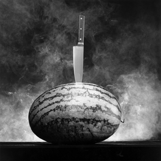 로버트 메이플소프의 '칼이 있는 수박'은 정물사진이지만 성적인 상상을 하게 만든다. /사진제공=국제갤러리