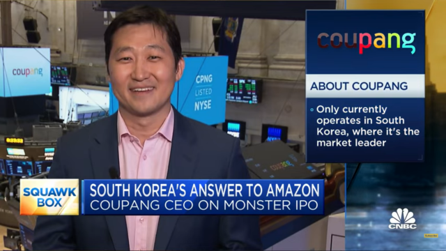 쿠팡 창업자인 김범석 이사회 의장이 미국 경제매체 CNBC와 인터뷰하고 있다./유튜브화면캡처
