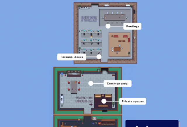 가상 공간 화상 회의 시스템 ‘개더타운’의 가상 사무실 예시 이미지 /개더타운 홈페이지 화면 갈무리