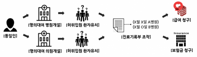 사무장병원을 통한 국민건강보험료 등의 편취 사례. /자료=금융감독원