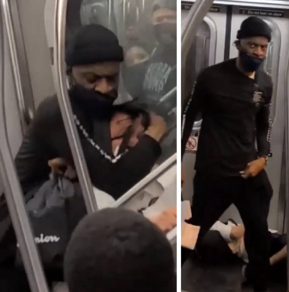지난 27일 뉴욕 맨해튼 지하철에서 동양인 남성을 기절할 때까지 폭행한 가해자의 모습./출처=트위터