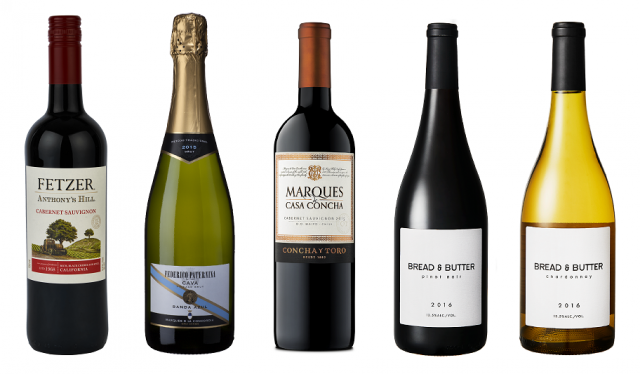 이마트24가 4월 '이달의 와인'으로 선정한 상품들로, 왼쪽부터 펫저 안토니힐, 페데리코 파테니나 까바브륏, 마르께스 까사 콘차, 브레드앤버터 와인2종/사진 제공=이마트24
