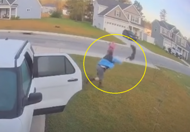 지난 9일 미국 노스캐롤라이나주에서 광견병에 걸린 보브캣이 아내를 공격하자 그의 남편이 이를 맨손으로 제압한 후 바닥에 내던지고 있다./출처=유튜브