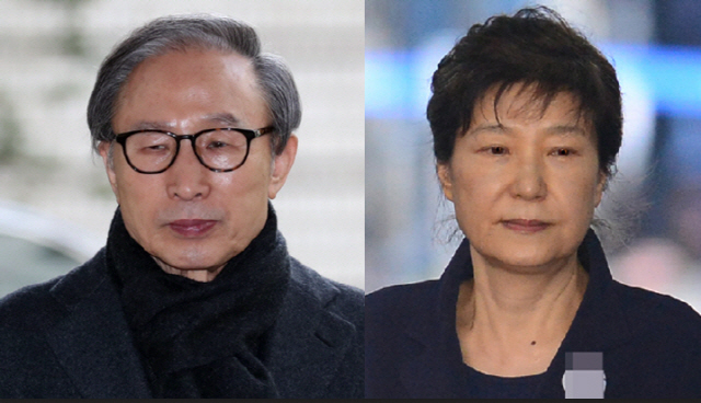 이명박(왼쪽) 전 대통령과 박근혜 전 대통령 /연합뉴스