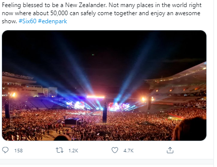 지난 24일(현지 시간) 뉴질랜드 오클랜드에서 열린 밴드 ‘Six60’의 콘서트에 참석한 관객이 “뉴질랜드인이라 축복받았다”며 트위터에 소감을 올렸다.