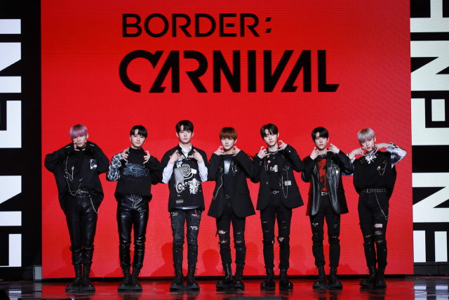 그룹 엔하이픈(정원, 희승, 제이, 제이크, 성훈, 선우, 니키)이 26일 미니 2집 'BORDER : CARNIVAL' 미디어 쇼케이스에 참석했다. / 사진=빌리프랩 제공