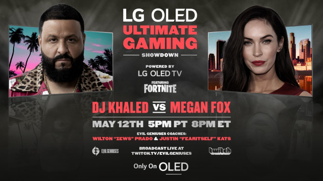 12일 LG FOMO 채널에서 독점 공개되는 음악 프로듀서 DJ 칼리드(DJ Khaled)와 영화배우 메간 폭스(Megan Fox)의 게임 대결 예고 이미지 /사진제공=LG전자