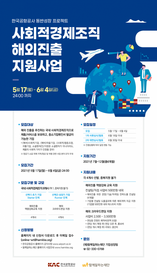 한국공항공사, 사회적경제조직 해외진출 지원사업 참가기업 모집