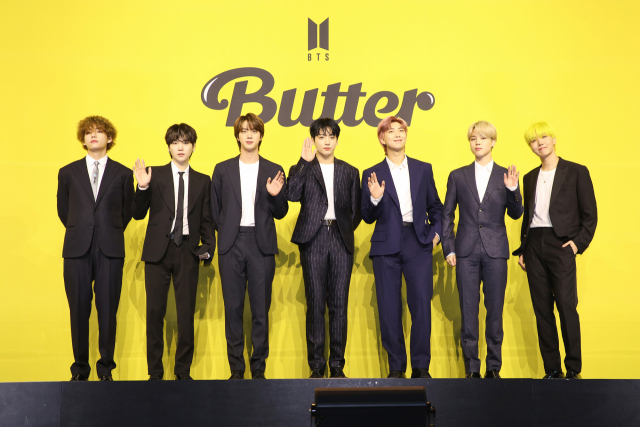 그룹 방탄소년단(RM, 진, 슈가, 제이홉, 지민, 뷔, 정국)이 21일 디지털 싱글 ‘Butter’ 발매 기념 글로벌 기자간담회에 참석했다. / 사진=빅히트 뮤직 제공