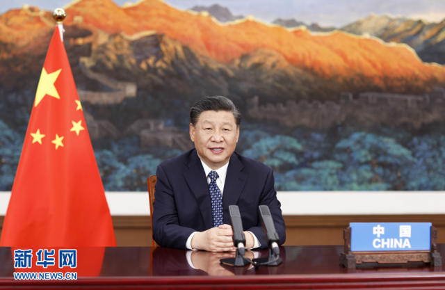 21일 ‘보건 정상회의’에서 화상으로 연설하는 시진핑 중국 국가주석. /신화망