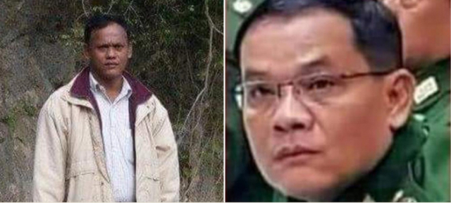 군경에 끌려갔다 숨진 미얀마의 민주화운동가 꼬 소 모 흘라잉(왼쪽)과 내무차관 겸 경찰청장인 그의 친형 탄 흘라잉. /이라와디 캡처
