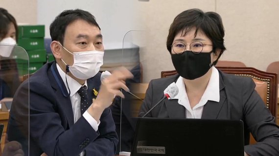 김용민(왼쪽) 더불어민주당 의원과 조수진 국민의힘 의원./연합뉴스