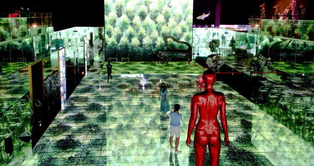 ‘뮤지엄 다’의 메인 전시 공간 미라클가든에서는 환경을 주제로 한 ‘수퍼 네이처’가 전시 중이다. 작품들은 LED 화면을 통해 음악과 함께 50분간 상영된다.