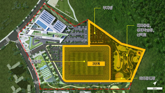 부산 기장군 정관 빛·물·꿈 교육행복타운 조성사업의 3단계 ‘스포츠힐링파크’ 계획 평면도./사진제공=기장군