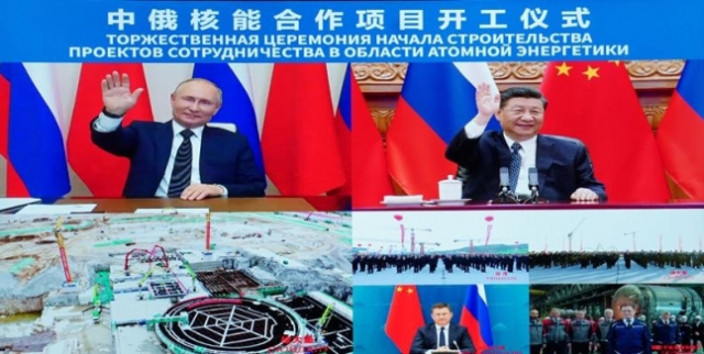 지난달 19일 중국내 원전 착공식을 함께 참관한 시진핑 주석과 푸틴 대통령. /신화연합뉴스