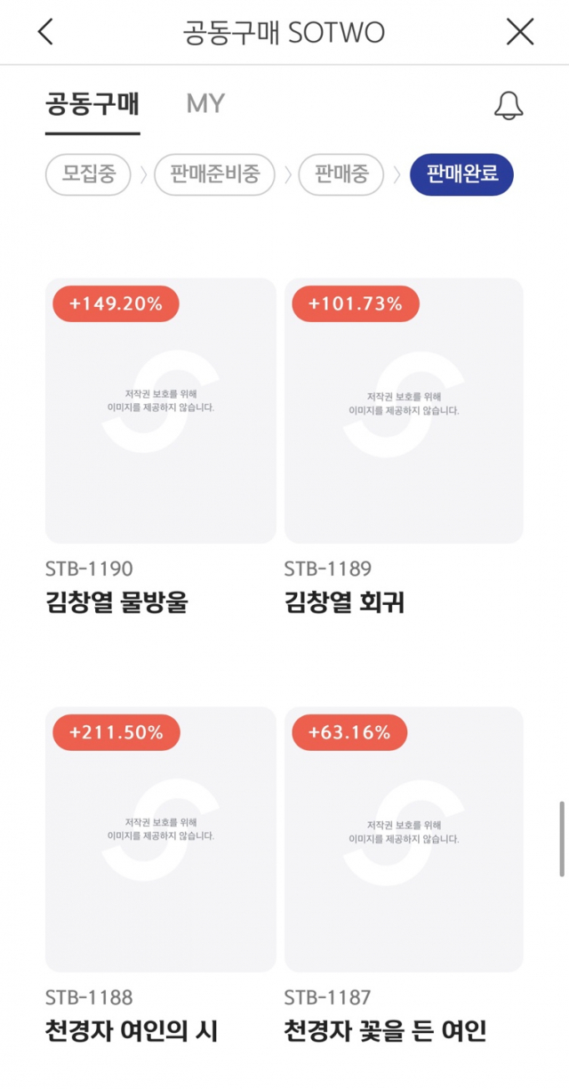 신한 ‘쏠’ 앱에서 공동 구매를 진행했던 투자 상품의 수익률. /신한 쏠 캡처