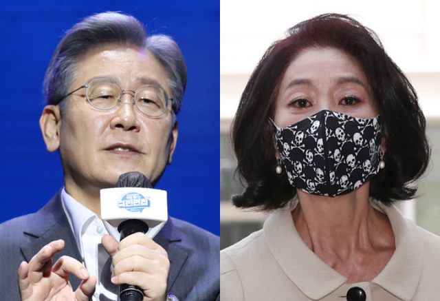 이재명 더불어민주당 대선 예비후보(왼쪽)와 배우 김부선씨. /연합뉴스