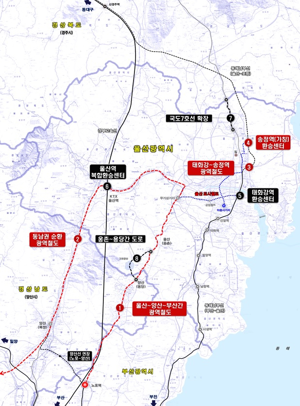 울산시 광역교통시설 사업 위치도. /위치도=울산시