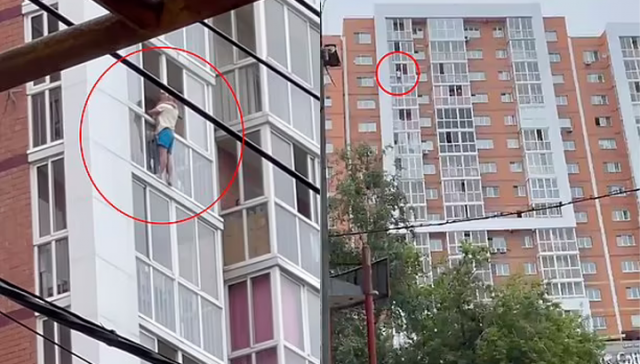 [영상] '바람핀 아내 복수극'…3살 아들 안고 14층에 매달린 아빠