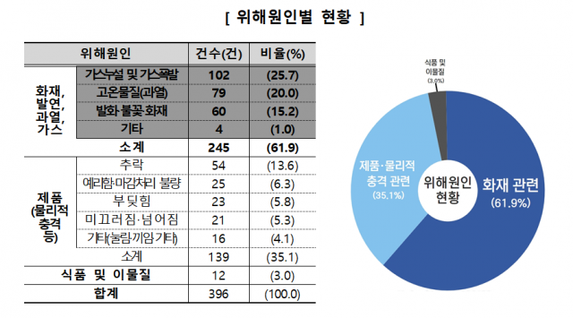 캠핑용품 안전사고 위해원인별 현황. /사진제공=한국소비자원