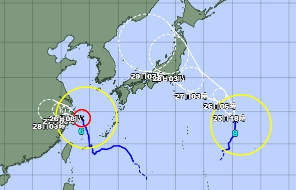 8호 태풍 예상 진로(오른쪽) ./일본 기상청 홈페이지 캡처