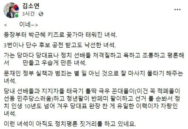 ‘달님 영창’ 김소연, 이준석에 “관종 짓만 하는 X신”