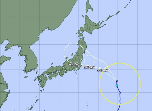 도쿄올림픽 경기가 한창인 일본 수도권과 도호쿠 지역에 오는 27일 8호 태풍이 상륙할 것으로 예보됐다./일본 기상청 홈페이지