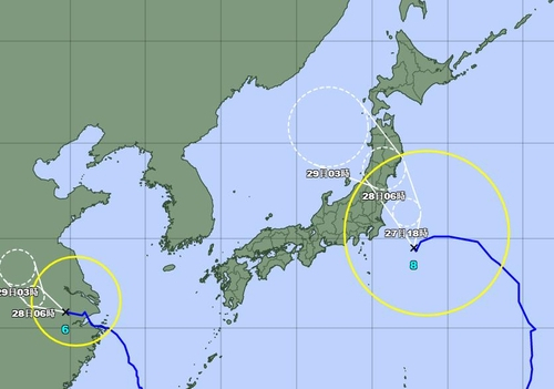 8호 태풍(오른쪽) 예상 진로. /=일본 기상청 홈페이지 캡처
