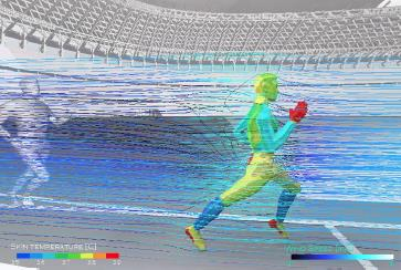 스웨던 시뮬레이션 소프트웨어 업체 '헥사곤'이 기온과 습도가 각각 32도와 90%인 상황에서 1만ｍ 달리기경기를 했을 때 선수의 체온을 시뮬레이션한 모습. /연합뉴스