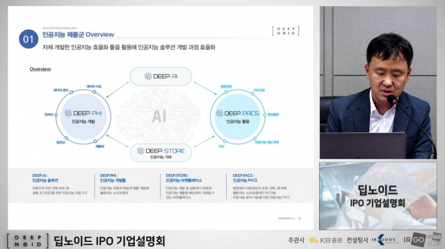 최우식 대표이사가 2일 진행된 온라인 간담회에서 회사에 대해 설명하고 있다./사진제공=딥노이드