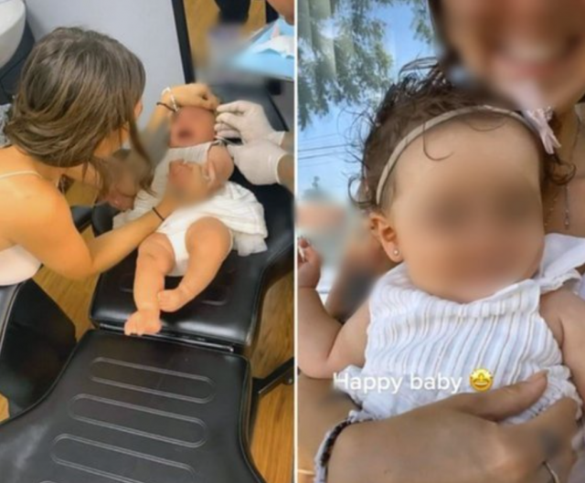 최근 미국의 한 여성이 자신의 틱톡에 올린 영상. 생후 6개월 된 딸이 귀 피어싱을 하는 모습이 아동학대 논쟁을 일으켰다. /=마리사 카르페니타 틱톡 갈무리